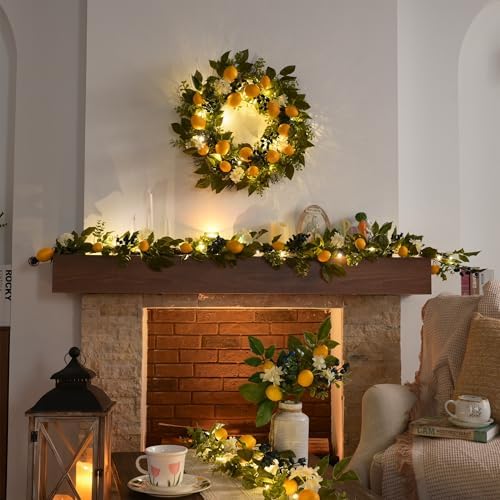 Valery Madelyn Summer Lemon Wreath with Lights 24 Inch
