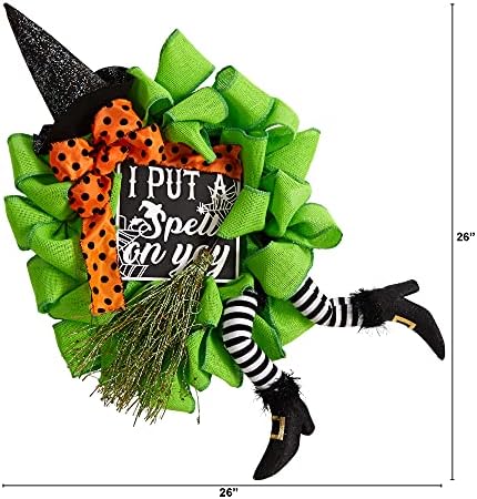 Nearly Natural 26in Halloween Witch Broom and Hat Wreath