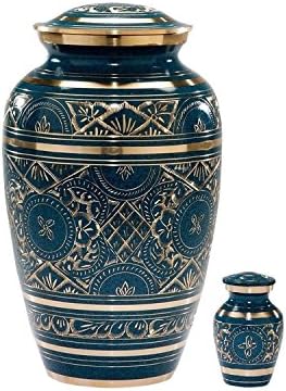 Caribbean Blue Cremation Urn with Gold Etched Design
