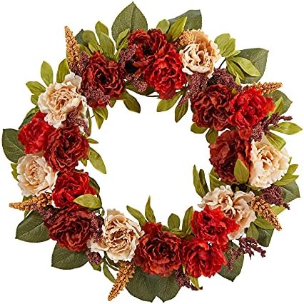 Nearly Natural 30in Harvest and Peony Artificial Wreath