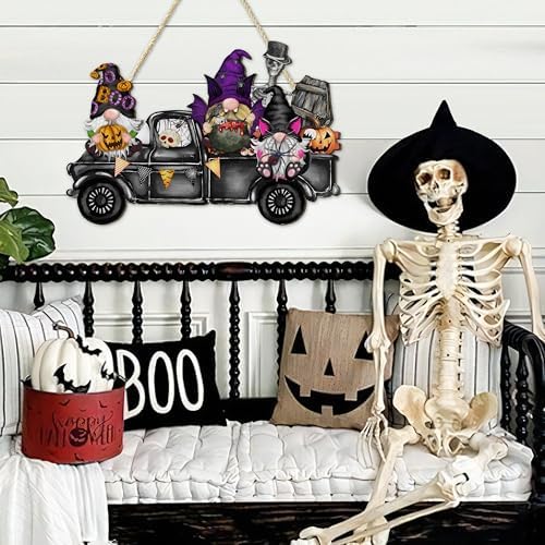 Halloween Door Welcome Sign with Rope and Wooden Design
