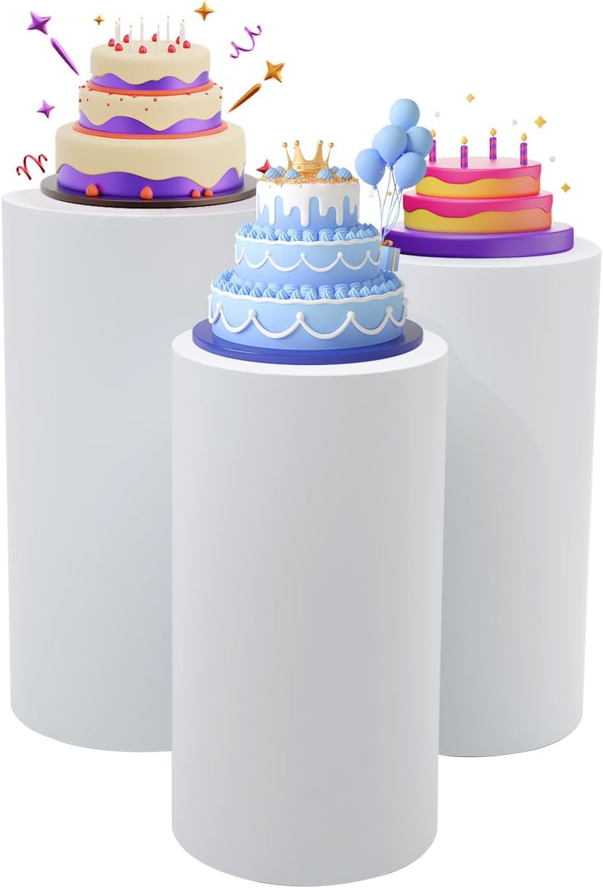 3PCS Round Cylinder Pedestal Display Stand for Wedding Birthday Events