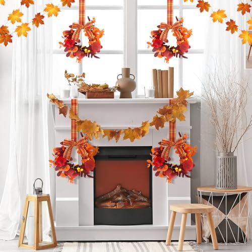Syhood 2 Pcs 9 Inch Mini Fall Wreath Set