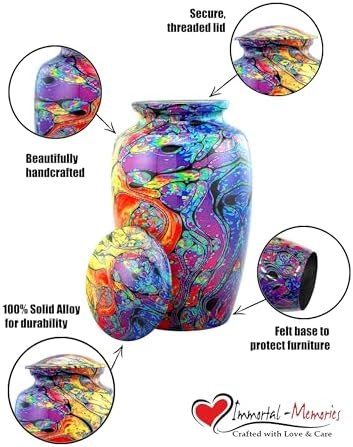 Modern Print Urn with Velvet Bag - Rainbow Tie Dye Cremation Urn