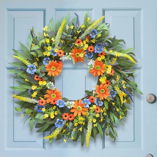 Soomeir Spring Summer Wreath with Daisy and Lavender 24 Inch