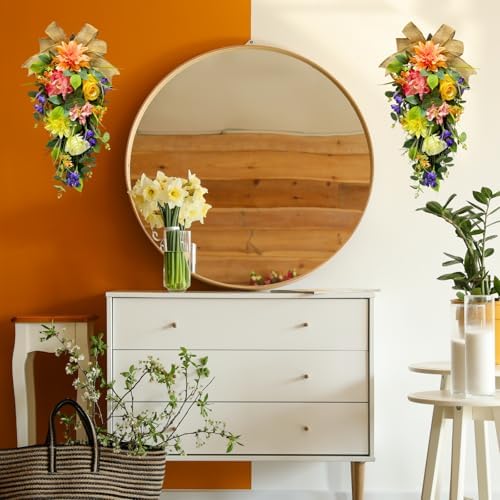Svndlyn Spring Summer Floral Teardrop Wreath