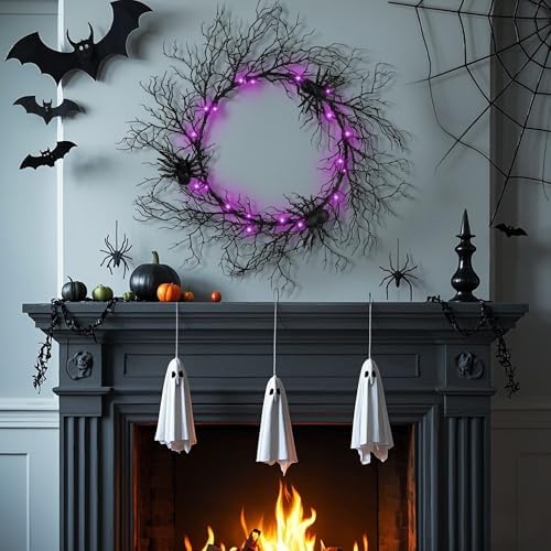 24 Inch Halloween Wreath with Purple LED Lights