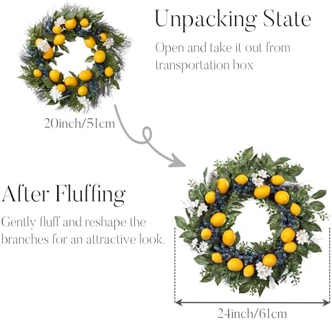 Valery Madelyn Summer Lemon Wreath with Lights 24 Inch