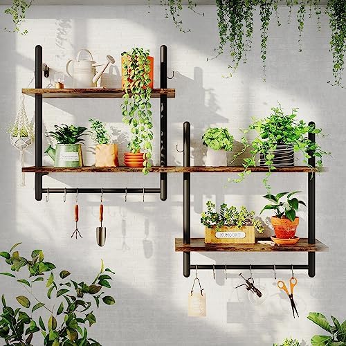 Bestier 24 Inch Floating Kitchen Shelves 2 Tier with 8 Hooks