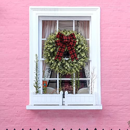KuiMen 19 Inch Boxwood Wreath with 3 Bows