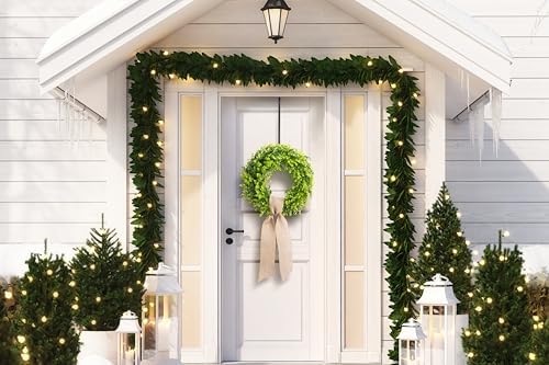 20 Inch Boxwood Wreath with Burlap Ribbon 1
