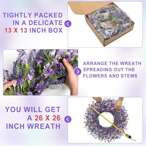 26 Inch Purple Lavender Wreath for Front Door Wedding Farmhouse