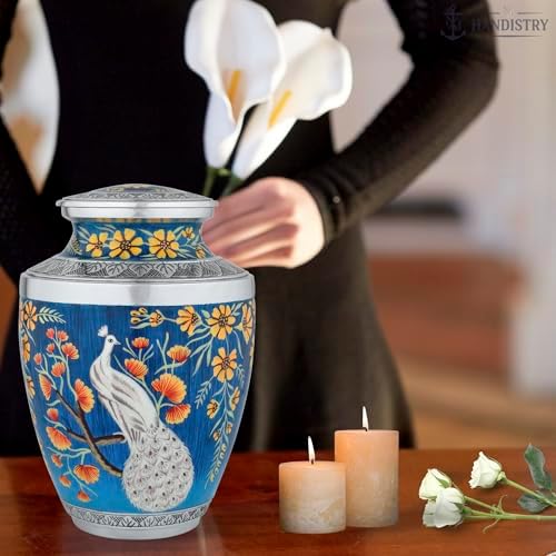 Handpainted Peacock Cremation Urn for Adult Male