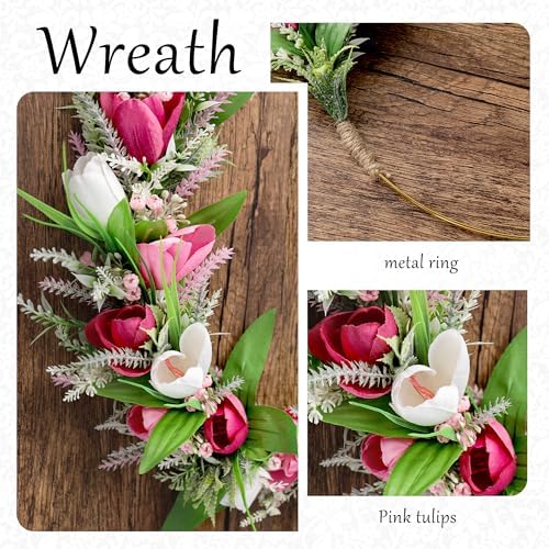 12 Inch Pink Tulip Wreath for Front Door