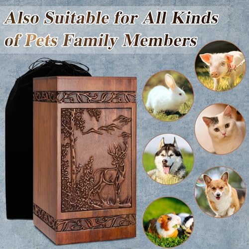 Wooden Cremation Urn with Engraved Deer Design