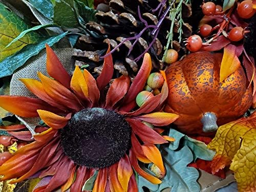 30 Inch Fall Harvest Decor Artificial Wreath with Orange Sunflowers
