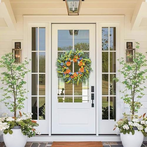 Soomeir Spring Summer Wreath with Daisy and Lavender 24 Inch