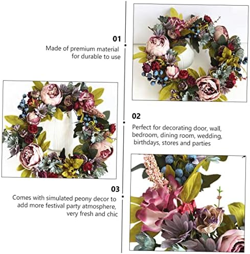 VALICLUD Artificial Peony Garland Rattan Wreath for Wedding and Door