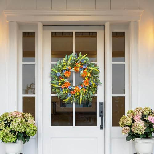 Soomeir Spring Summer Wreath with Daisy and Lavender 24 Inch