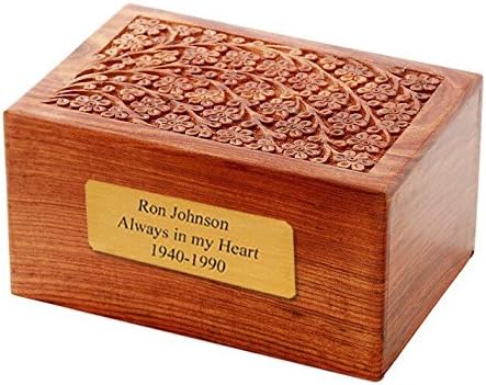 Solid Rosewood Tree of Life Engraved Urn with Brass Plate