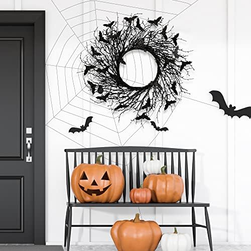 Sggvecsy 177 Inch Black Twig Wreath with Glitter Bats