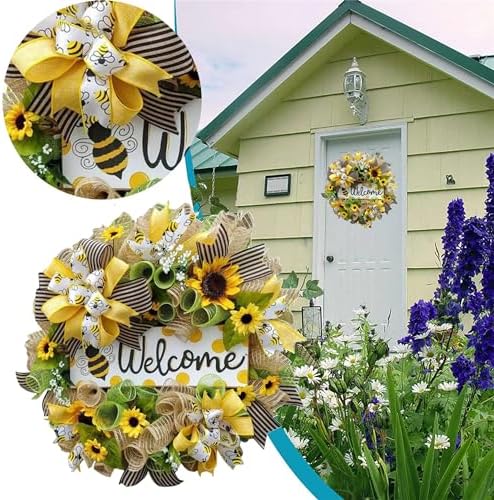 Yellow Sunflower Door Wreath with Bee Swag