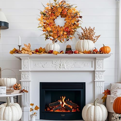 Artificial Fall Wreath 22 Inch Autumn Door Decor