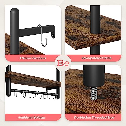 Bestier 24 Inch Floating Kitchen Shelves 2 Tier with 8 Hooks
