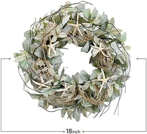 18 Inch Green Lambs Ear Wreath With Starfish