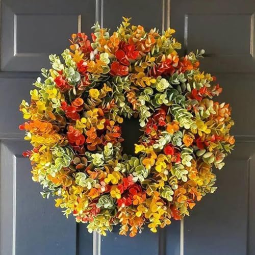 Farmhouse Autumn Wreath with Eucalyptus and Harvest Accents