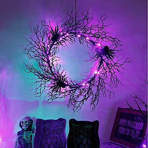 24 Inch Halloween Wreath with Purple LED Lights