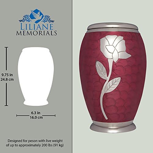 Red Rose Cremation Urn - Handmade Brass - Adult Size - Talia Model
