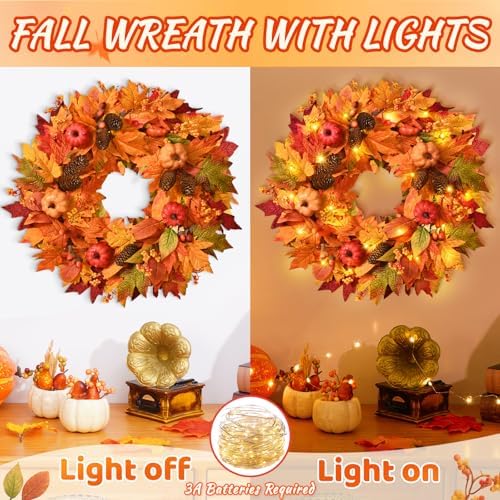 22 Inch Fall Wreath with Pumpkins and Pinecones