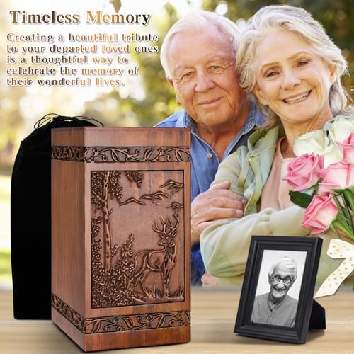 Wooden Cremation Urn with Engraved Deer Design