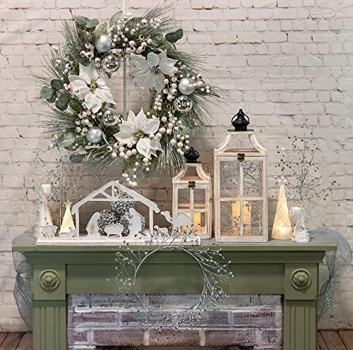 Boston International 26-Inch Winter Wreath with White Poinsettia and Silver Ball