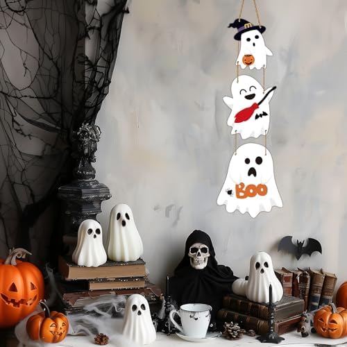 Cute Halloween Wreath with 3 Ghost Plaques Door Decor