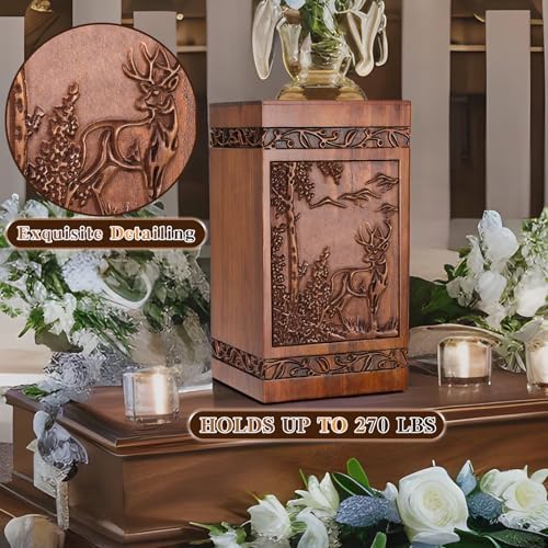 Wooden Cremation Urn with Engraved Deer Design