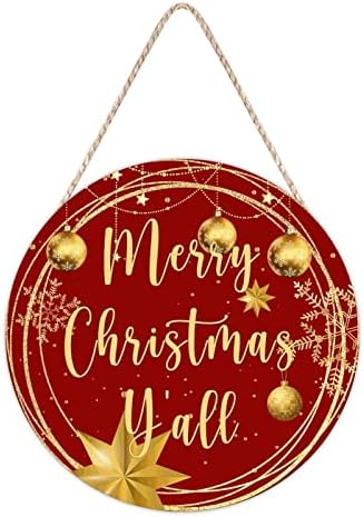 Christmas Gold Wreath Door Hanger Wood Sign 1