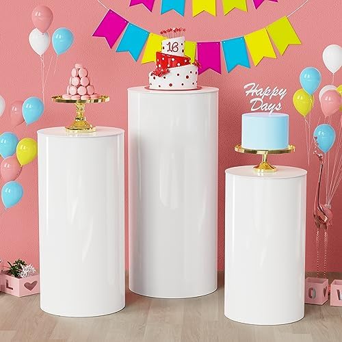Stylish White Cylinder Pedestal Stands 3PCS Display Decor