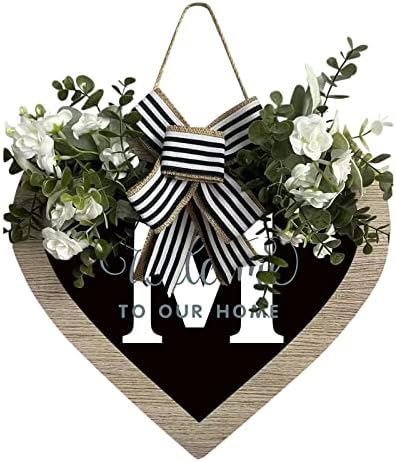 Initial Last Name Love Heart Front Door Wreath with Bow
