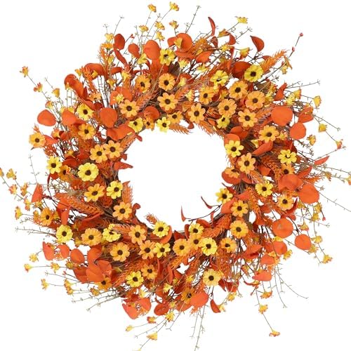 Autumn Harvest Wreath 24 Fall Daisy Door Decor