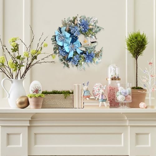 Summer Seaside Blue Floral Wreath with Bowknot