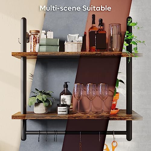 Bestier 24 Inch Floating Kitchen Shelves 2 Tier with 8 Hooks