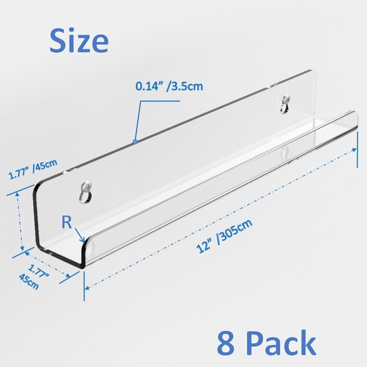 12 Inch Vinyl Record Wall Mount 8 Pack Clear Shelves