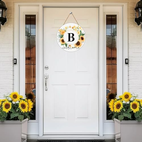 Sunflower Monogram Letter B Wreath Welcome Sign