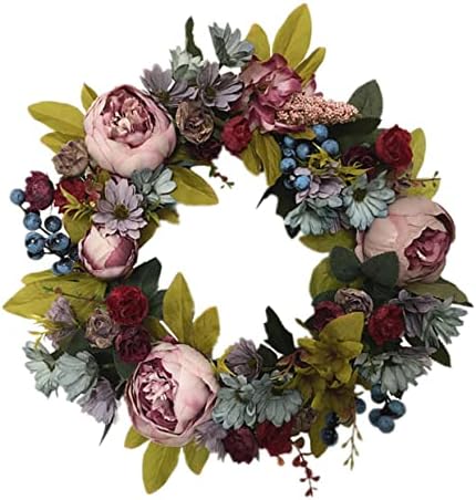 VALICLUD Artificial Peony Garland Rattan Wreath for Wedding and Door