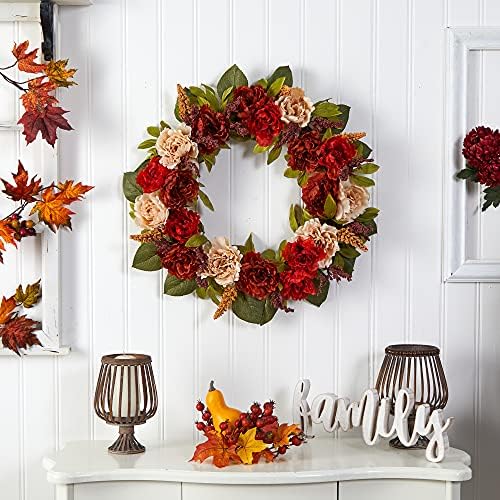 Nearly Natural 30in Harvest and Peony Artificial Wreath