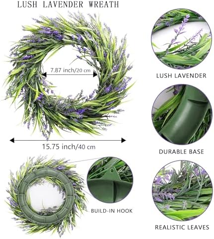 Lavender Wreath Front Door 16 Inch Artificial Farmhouse Decor