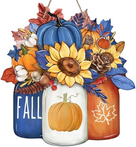 Fall Blue Pumpkin Sunflower Front Door Sign