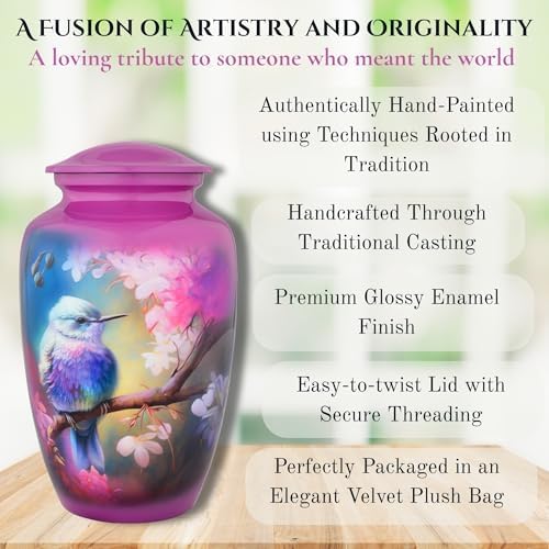 Bright Purple Hummingbird Cremation Urn for Adult Ashes - 200 Cubic Inches